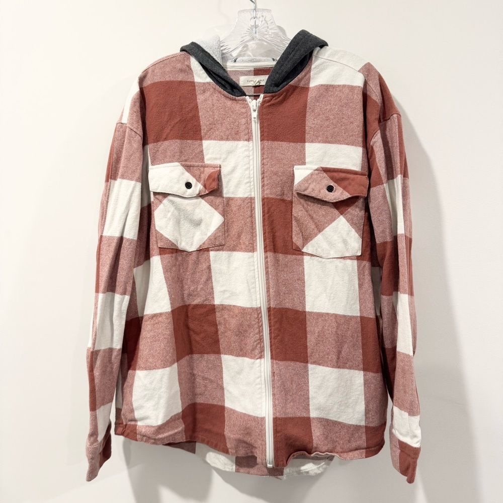 Cleo + Wolf Shacket Womens Large Hooded Full Zip Skater Checkered Western